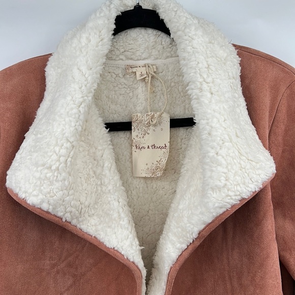 🆕Hem & Thread Sherpa Jacket Suede Outer Texture Dark Orange Cream S,M & Large - Picture 5 of 10